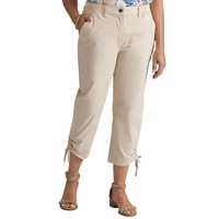 MILLERS - Womens Pants - Beige Summer Cropped - Cotton - Casual Fashion Trousers - Mid Waist - Elastane - Tie Hem - Casual Work Clothes - Office Wear