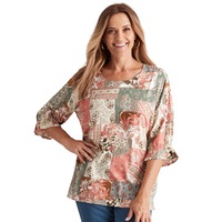 MILLERS - Womens - Tops - Winter - Basic - Beige - Elbow Sleeve - Scoop Neck - Relaxed Fit - Length Long - Paisley - Office Wear - Casual Work Clothes