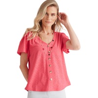 MILLERS - Womens Summer Tops - Pink Basic - Polka Dot - Office Wear Work Clothes - Short Sleeve - Knit - Elastane - Broidery - Smart Casual Fashion