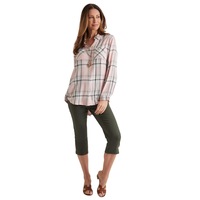 MILLERS - Womens Winter Tops - Pink Blouse / Shirt - Check - Casual Clothing - Relaxed Fit - Long Sleeve - V Neck - Cropped - Office Fashion Work Wear
