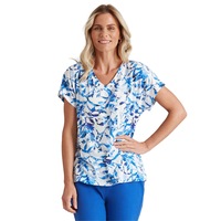 MILLERS - Womens Summer Tops - Blue Basic - Floral - Office Wear - Work Clothes - Short Sleeve - Elastane - Slub - Everday Style - Fashion Outfit