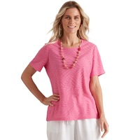 MILLERS - Womens Summer Tops - Purple Basic - Floral - Office Wear Work Clothes - Orchid - Short Sleeve - Elastane - Textured - Smart Casual Fashion