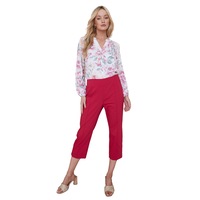 NONI B - Womens Pants - Red Summer Cropped Slim Leg Bengaline Fashion Trousers - Granita - High Waist - Elastane - Casual Work Clothes - Office Wear
