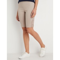 NONI B - Womens Beige Shorts - Summer - Bengaline - Mid Thigh - High Waist Chino - Atmosphere - Elastane - Straight Leg - Fitted - Comfort Fashion
