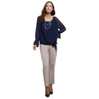 NONI B - Womens Winter Tops - Blue Blouse / Shirt - Office Wear - Work Clothes - Navy Blazer - Long Sleeve Scoop Neck - Off Shoulder - Casual Fashion