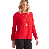 NONI B - Womens Jumper - Regular Winter Sweater - Red Pullover - Cotton Clothing - Knitwear - Long Sleeve - Fitted - Crew Neck - Pintuck Sleeve Casual