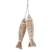 Catzon 1 Pair Wooden Fish Decorations Hanging Wood for Wall Beach Theme Home Decor-L