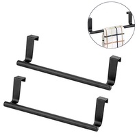 Catzon 2 Pack Stainless Steel Over Door Towel Rack Bar Holders for Universal Fit on Cabinet Cupboard Doors ��S Black��