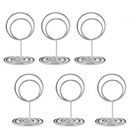 Catzon 20 Pieces Mini Place Card Holders Table Number Stand Table Card Holder Wire Table Picture Photo Holder -Silver-ring Shaped