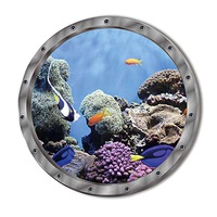 Catzon 2Pcs Removable 3D Under The Sea Nature Scenery Decor Submarine Window Colorful Coral Fish Wall Sticker