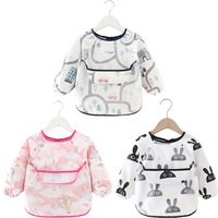 Catzon 3 Pcs Long Sleeve Waterproof Bib with Crumb Catcher Pocket for 0-4 Years-2