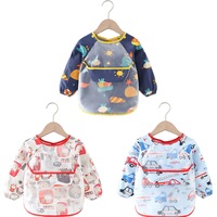 Catzon 3 Pcs Long Sleeve Waterproof Bib with Crumb Catcher Pocket for 0-4 Years-3