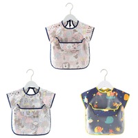 Catzon 3 Pcs Short Sleeve Waterproof Bib with Crumb Catcher Pocket for 0-3 Years-A