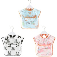 Catzon 3 Pcs Short Sleeve Waterproof Bib with Crumb Catcher Pocket for 0-3 Years-B