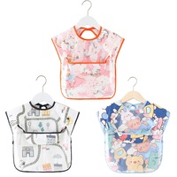 Catzon 3 Pcs Short Sleeve Waterproof Bib with Crumb Catcher Pocket for 0-3 Years-C