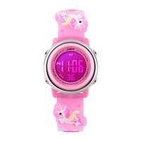 Catzon 3D Cartoon Waterproof Kids Digital Watch 7 Color Lights for Ages 3-12-Pink