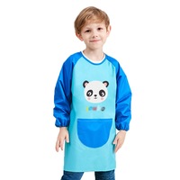 Catzon Cartoon Panda Waterproof Long Sleeved Art Apron For Painting-Light Blue