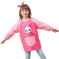 Catzon Cartoon Panda Waterproof Long Sleeved Art Apron For Painting-Rose Red