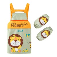 Catzon Children Cartoon Waterproof Apron with Sleeve Covers for Painting Cooking-Green lion