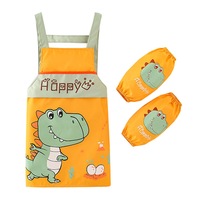 Catzon Children Cartoon Waterproof Apron with Sleeve Covers for Painting Cooking-Yellow Dinosaur
