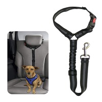Catzon Dog Seat Belt Pet Car Seatbelt Headrest Restraint Adjustable Reflective Elastic Connect Dog Harness-Black