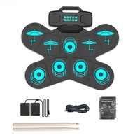 Catzon Electronic Drum Set 9 Pads Practice Drum Pads with Drumsticks Foot Pedals USB MIDI Jack for Kids Teens and Beginner-505