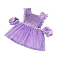 Catzon Girls Princess Dress Apron with Sleeves Covers for Cooking Painting-Purple Plaid