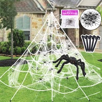 Catzon Halloween Decorations Spider Web Triangular Mega Outdoor Decor with Black Spider