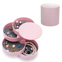 Catzon Jewelry Storage Box 4-Layer Rotatable Jewelry Accessory Organizer Tray with Lid for Rings Bracelets -Pink