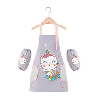Catzon Kids Adjustable Kitchen Apron with Sleeve Covers for Cooking Painting-Gray Cat