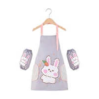 Catzon Kids Adjustable Kitchen Apron with Sleeve Covers for Cooking Painting-Gray Rabbit
