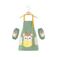 Catzon Kids Adjustable Kitchen Apron with Sleeve Covers for Cooking Painting-Green Monkey