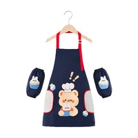 Catzon Kids Adjustable Kitchen Apron with Sleeve Covers for Cooking Painting-Navy Bear