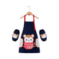 Catzon Kids Adjustable Kitchen Apron with Sleeve Covers for Cooking Painting-Navy Monkey