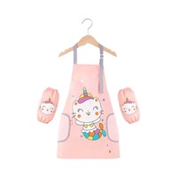 Catzon Kids Adjustable Kitchen Apron with Sleeve Covers for Cooking Painting-Pink Cat
