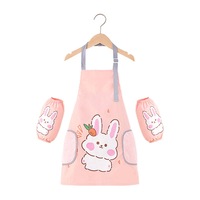 Catzon Kids Adjustable Kitchen Apron with Sleeve Covers for Cooking Painting-Pink Rabbit