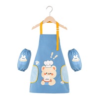 Catzon Kids Adjustable Kitchen Apron with Sleeve Covers for Cooking Painting-Sky Blue Bear