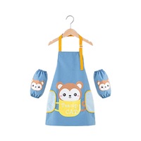 Catzon Kids Adjustable Kitchen Apron with Sleeve Covers for Cooking Painting-Sky Blue Monkey