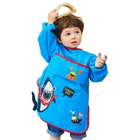 Catzon Kids Art Smocks Long Sleeve Painting Aprons with Pockets-Blue Shark