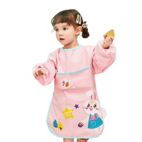 Catzon Kids Art Smocks Long Sleeve Painting Aprons with Pockets-Pink Rabbit