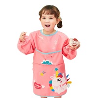 Catzon Kids Art Smocks Long Sleeve Painting Aprons with Pockets-Pink Unicorn