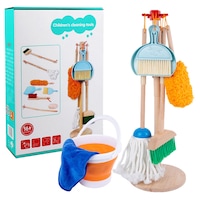Catzon Kids Cleaning Set 5 Piece Wooden Detachable Housekeeping Clean Toys Gift for Girls Boys-Upgrade