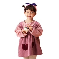 Catzon Kids Cute Long Sleeve Smock Corduroy Bib for Age 3-8 Years-Pink