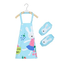 Catzon Kids Waterproof Apron Cooking Bib with Sleeve Covers for Painting-Blue Ballet Bunny