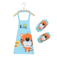 Catzon Kids Waterproof Apron Cooking Bib with Sleeve Covers for Painting-Blue Tiger