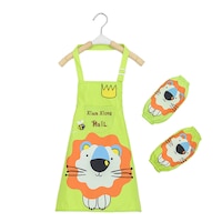 Catzon Kids Waterproof Apron Cooking Bib with Sleeve Covers for Painting-Green Lion