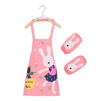 Catzon Kids Waterproof Apron Cooking Bib with Sleeve Covers for Painting-Pink Ballet Bunny