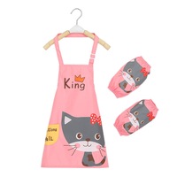 Catzon Kids Waterproof Apron Cooking Bib with Sleeve Covers for Painting-Pink Cat