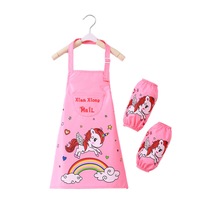 Catzon Kids Waterproof Apron Cooking Bib with Sleeve Covers for Painting-Pink Rainbow Horse