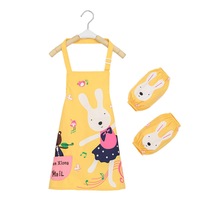 Catzon Kids Waterproof Apron Cooking Bib with Sleeve Covers for Painting-Yellow Ballet Rabbit